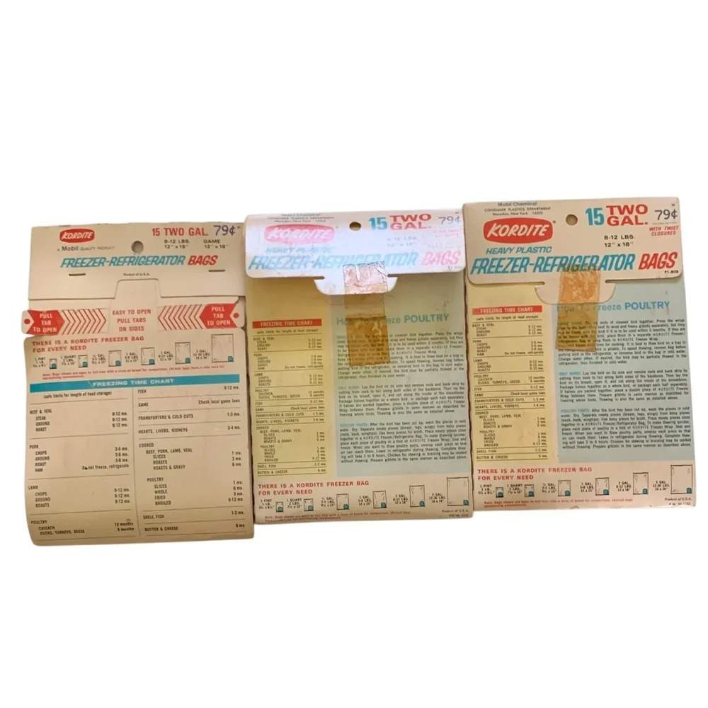 KORDITE Vintage Freezer Refrigerator Bags Bundle of 3 Two Gallon Bags